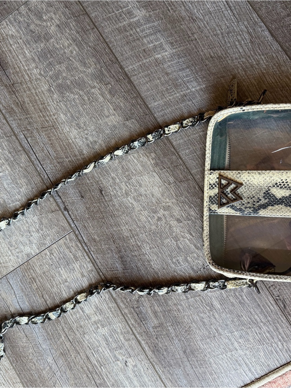 Clear Crossbody Bag with Snake-Print Trim and Metal Logo - Cream/Black - Picture 2 of 3